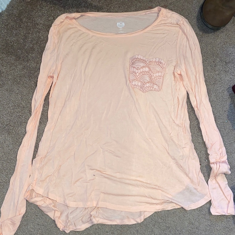 Peach lace pocket long sleeve